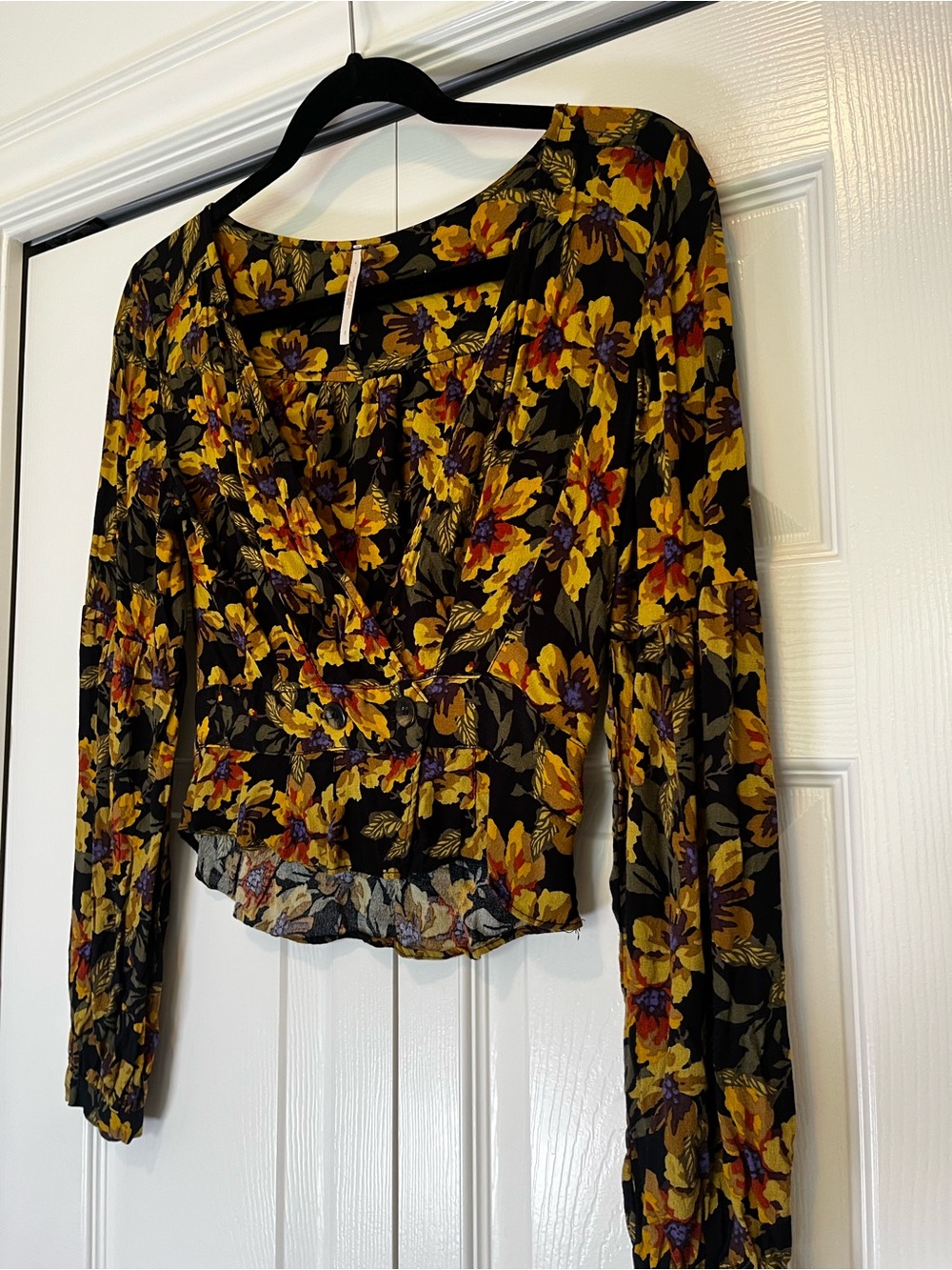 Free People Autumn Floral V Neck Peplum Button Blouse Size 2 Boho Whimsy - Picture 3 of 7
